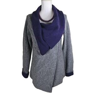 A. Ida ~Woman Size M~ Gray/Purple Italian Wool Wrap Cardigan Sweater Chestnut